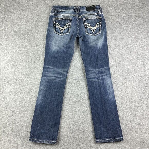 Vigoss Dublin Straight Jeans Womens 5 Low Rise Dark Wash Rhinestone Thick Stitch - Picture 1 of 16
